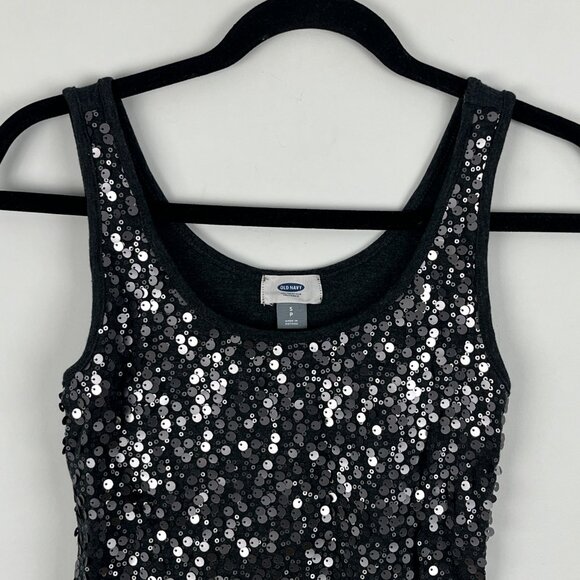 Old Navy Top Blouse Camisole Size S Gray Scoop Neck Sleeveless Stretch Sequin - Picture 2 of 9